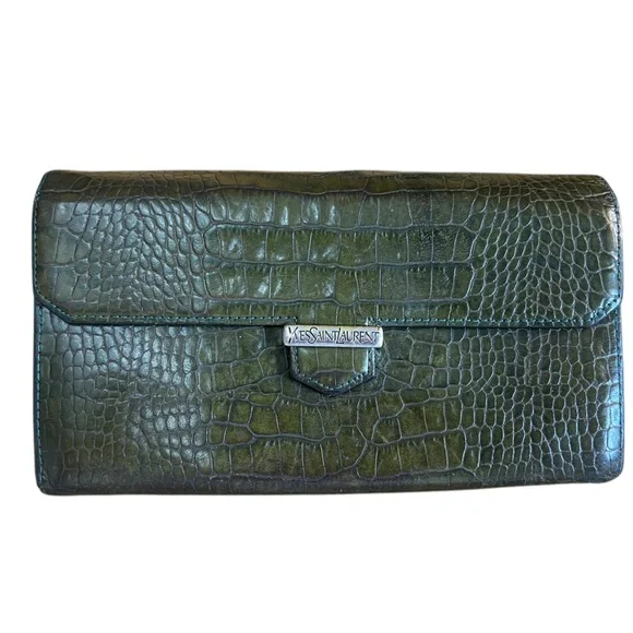 YSL Green Crocodile Snap Long Wallet - Picture 10 of 11